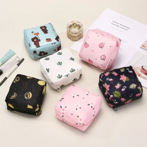 Portable Waterproof Sanitary Napkin Organizer Bag with Cartoon Pattern for Women - Image 2