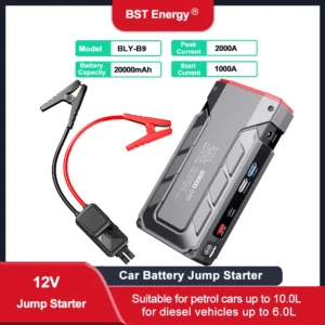 Car Jump Starter + Portable Emergency Battery Booster + 12V 2000A Power Bank with LED Flashlight - 10400mAh 800A
