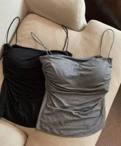 Alternative view of 1 Pc Stylish Waist Pleated Corset - Soft support fixed chest pad sleeveless vest Sexy short top with thin straps Solid color