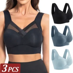 Sport Bras 3Pcs Plus Size Seamless Lace Backless Wireless Bralette for Women
