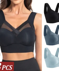 3Pcs Women Sport Bras Plus Size Seamless Lace Bra Bralette Backless Lady Brassiere Vest Female Gathers Shock-Proof Wireless Top