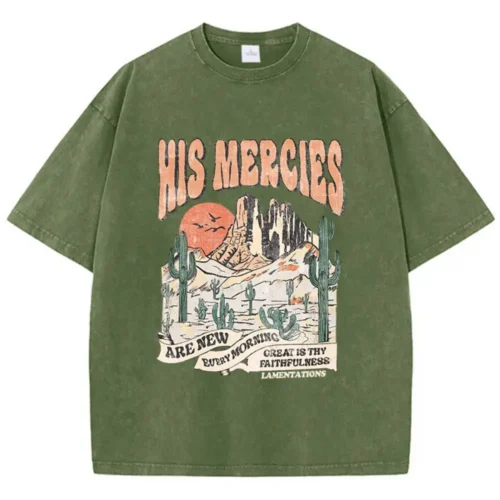Alternative view of Women'S Cotton Washed T-Shirts His Mercies Are New Every Morning Printing Short Sleeve Loose O-Neck Vintage Tops Female Clothes