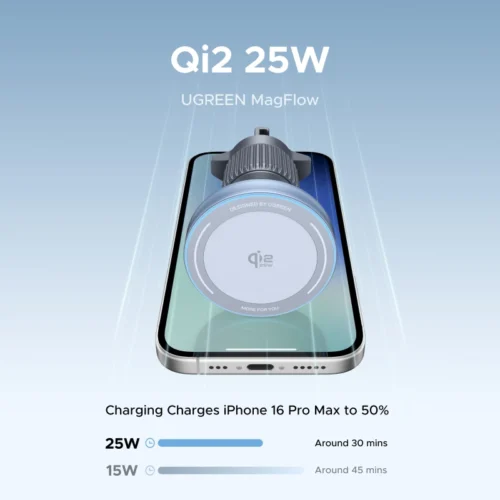 Alternative view of UGREEN Qi2 25W 15W Magnetic Car Phone Holder Wireless Charger Stand For iPhone 17 16 15 Pro Max Charging for Magsafe Car Charger