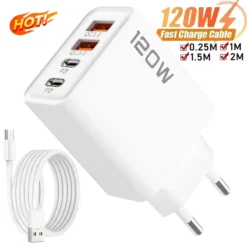 4-Port USB C Fast Charger Station with 120W Power Delivery for iPhone, Samsung, Xiaomi, Huawei, Travel Use