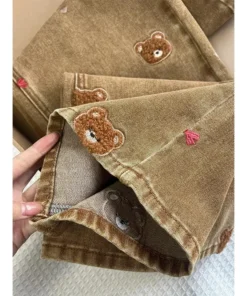 Alternative view of Lace Teddy Bear Embroidered Wide Leg High Waisted Jeans - Spring 2025 Casual Fit for Commuting