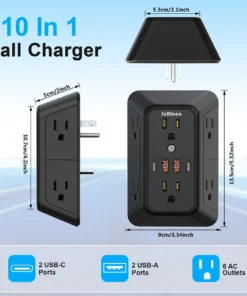US Plug Power Strip Multitap 6 AC Outlets 2 USB 2 Type C Port Charge Electrical Socket Network Filter Fast Charging Home Office