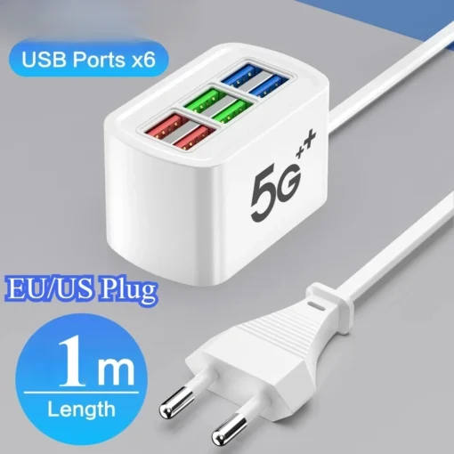 6-Port USB Wall Charger with Fast Charging Capability for Multi-Device Use - Image 2