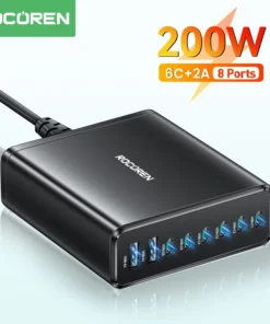 Rocoren 200W Multiple 8 Ports USB Type C High Speed Charger Desktop PD Fast Charging Power Station For iPhone 15 Pro Max Samsung