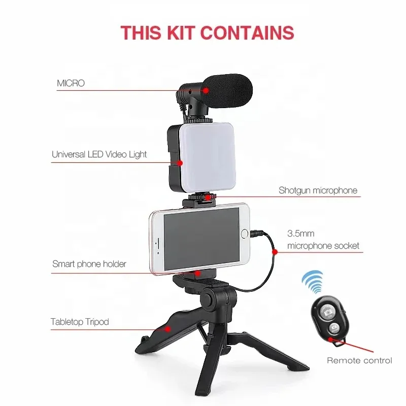 Smartphone Vlogging Kit With Tripod Phone Holder Mini Microphone LED Fill Light Starter For TikTok Live Stream Video YouTube - Image 5