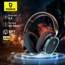 Baseus GH02 Wireless Gaming Headphones with Microphone - Bluetooth 5.3, 40mm Drivers, RGB Lights, Over-Ear Design