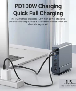 Alternative view of 15 in 1 USB C HUB Docking Staion Multi-port Type C Thunderbolt wtih USB 3.0 HDMI PD 100W RJ45 SD/TF Audio 3.5 for Macbook Laptop