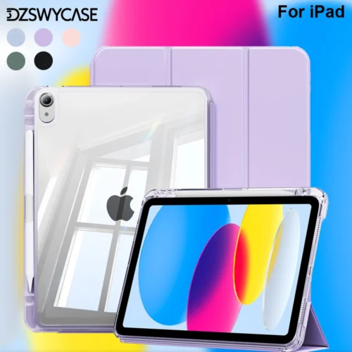 Clear Case for iPad 10th 10.9 A16 11th Air 11 13 M2 M3 Pro 11 12.9 13 M4 mini7 6 9/8/7th 10.2 6/5th 9.7 with Pencil Holder Cover