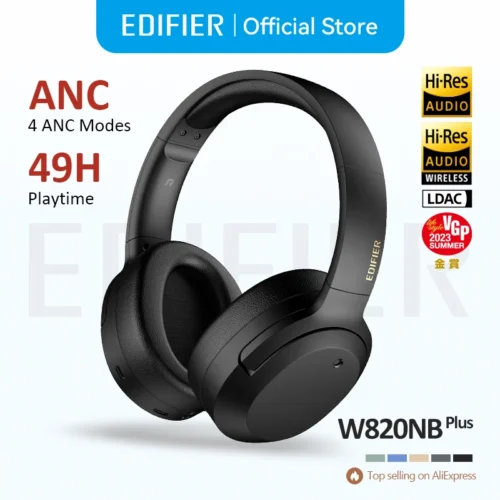 Edifier W820NB Plus Wireless Noise Cancelling Over-Ear Headphones - 43dB ANC, 49 Hours Playtime, Hi-Res LDAC