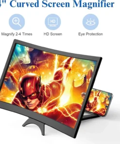 14" Curved Screen Magnifier 3D HD Projector for Movies Gaming & Video Foldable Phone Stand Universal Smartphone Compatible