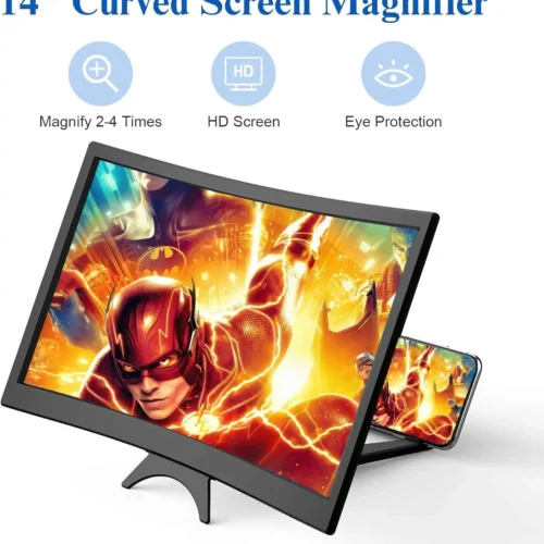 14" Curved Screen Magnifier 3D HD Projector for Movies Gaming & Video Foldable Phone Stand Universal Smartphone Compatible