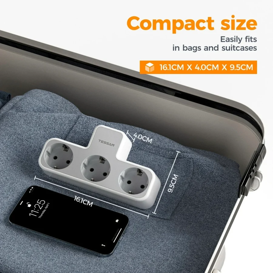 TESSAN Multiple Wall Socket with 3 AC Outlets Charging Ports EU Plug Wall Power Strip with Overload Protection 3fach Stecker Eu - Image 4