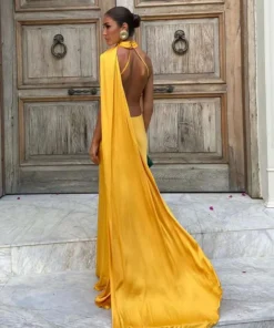 Alternative view of Elegant Ribbon Halter Dress Women Solid Off Shoulder Sleeveless Backless Slim Maxi Dresses 2025 Summer Autumn Party Robes Lady