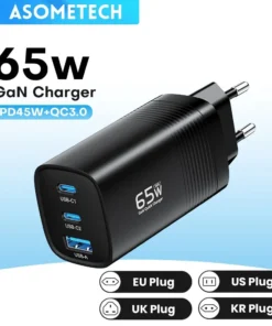 ASOMETECH GaN USB Type C Charger 65W 45W PPS PD QC4.0 Quick Charger For Macbook Laptop IPAD Tablet iPhone 16 Samsung S23 Ultra
