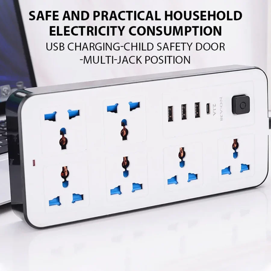 Universal Power Strip TypeC USB Port Outlet Power Strip 2M Extension Cord AC Power Socket Charge Electrical Socket EU US UK Plug - Image 4