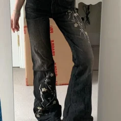 Alternative view of Flared Jeans with Floral Embroidery for Women in Low Rise Design