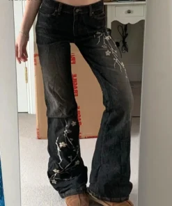 Alternative view of Weekeep Women's Floral Embroidery Low Rise Flared Jeans