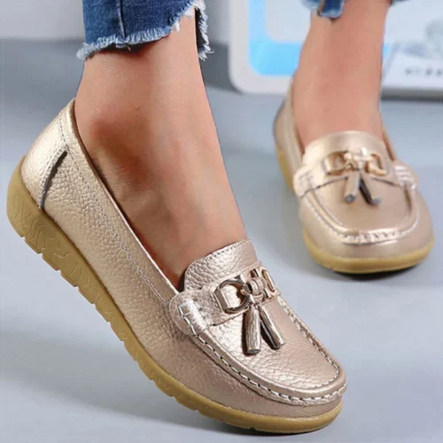 Comfortable Women's White Leather Loafers Flats
