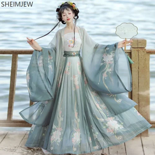 Song Dynasty Embroidery Gradient Hanfu Dress for Women - Traditional Chinese Dance Costume