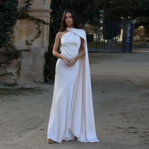 Satin Halter Backless Dress with Elegant Design for Summer Party Wear for Women - White, S
