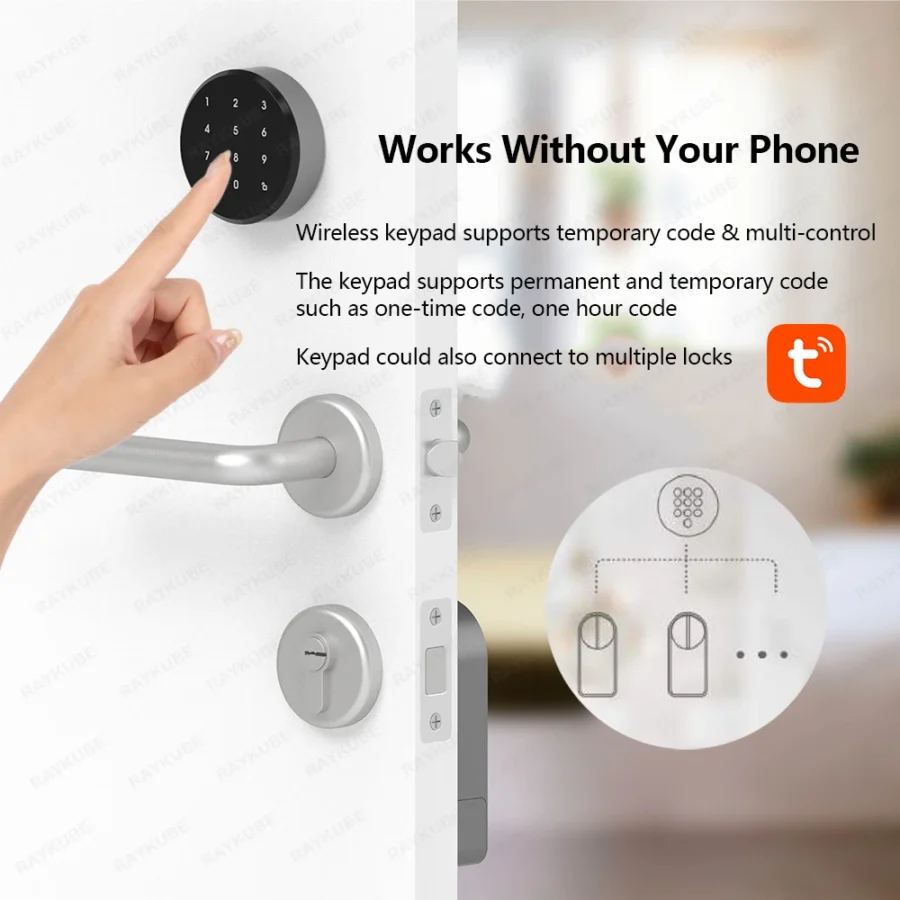 Raykube Smart Door Lock Set - Keypad, Fobs & Remote Unlock, Works with Alexa & Google Assistant - Image 3