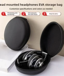 Headphone Carrying Case Shockproof Headset Pouch Capacity Handheld Earphone Container Company Travel Supplies Black