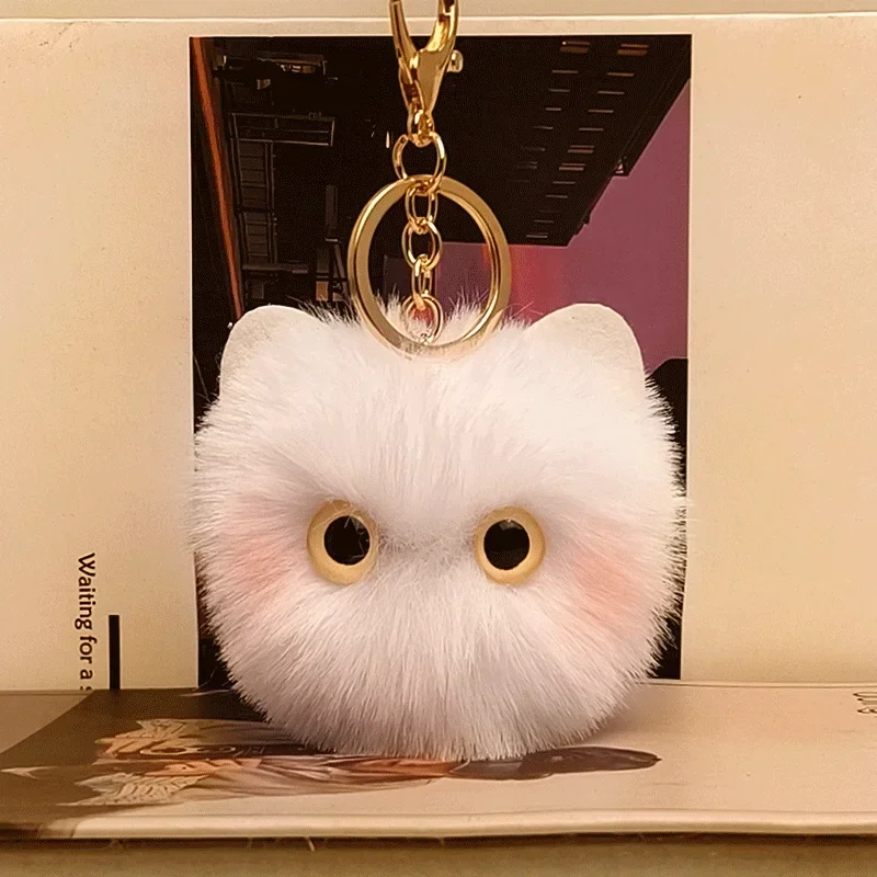 Plush Cat Keychain Kawaii Kitten Cartoon Keyring Ladies Girls Bag Pendant Black /White Hairball Keychain School Bag Key Chains - Image 4