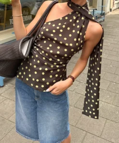 Alternative view of Women Summer Vintage Sexy Polka Dot Crop Tops Sleeveless Backless 2000s Aesthetic Slim Fits Club Party Lady Chic Tanks Tops