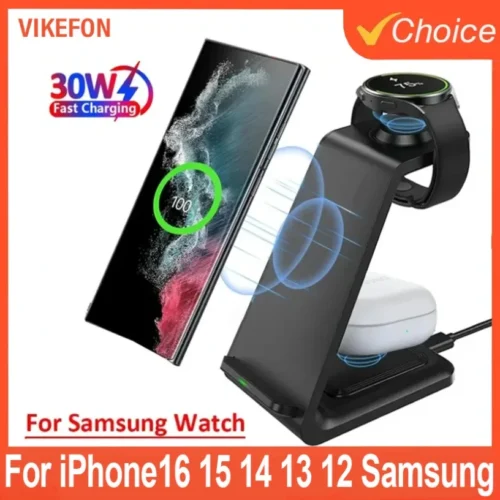 15W Fast Wireless Charger 3 in 1 Stand For iPhone15 14 13 12 Samsung S20 S21 Apple Samsung Galaxy 6 5 Watch 8 7 Fast Charging