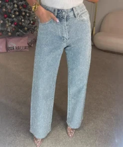 Alternative view of High Waist Straight-Leg Vintage Jeans for Women - Stretch Washed Denim Trousers