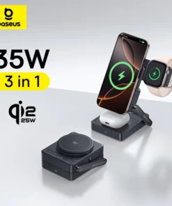 Baseus 3 in 1 Magnetic Wireless Charger Qi2.2 25W Fast Charging For iPhone 17 16 15 14 Apple Watch Earbuds AirPods Pro iWatch