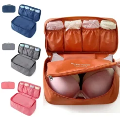 Multi-Function Travel Storage Bag with Toiletry and Cosmetic Compartments for Organizing Bras and Underwear