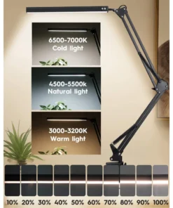 Alternative view of 10W LED Desk Lamp with Clamp Swing Arm Eye-Caring Dimmable Desk Light 10 Brightness Levels 3 Modes USB Charging
