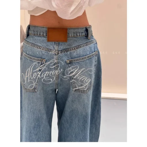 Loose Wide Leg Distressed Jeans for Women in Vintage American Style - Image 2
