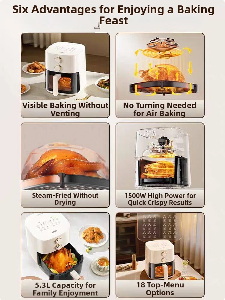 5.3L Air Fryer with Touch Screen and Window Design | 12 Preset Options | Easy to Clean - Image 3