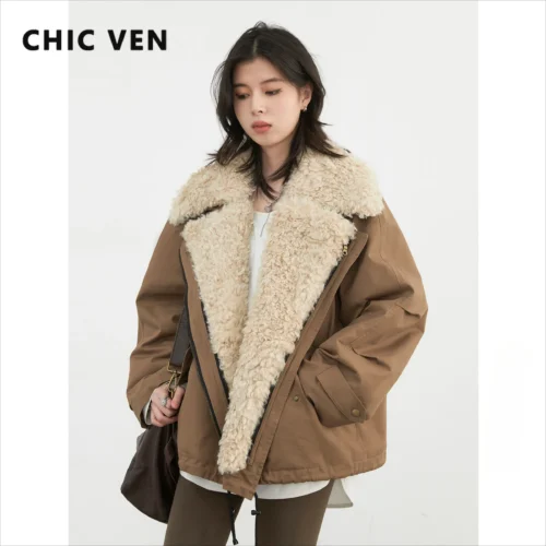Alternative view of CHIC VEN Women's Retro Motorcycle Jacket - Loose Casual Cotton Overcoat, Warm for Autumn/Winter