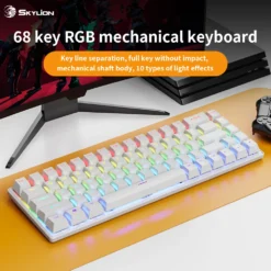 K68 Wired Mechanical Keyboard with 10 Colors of Lighting for Gaming and Office Use on Windows and iOS