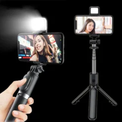3 In 1 Selfie Stick with Bluetooth Remote and Fill Light for Smartphones and Tiktok Videos