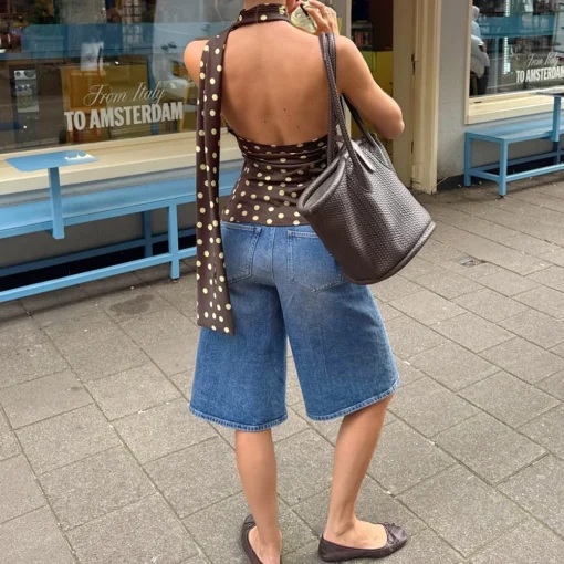 Polka Dot Crop Tops for Women with Sleeveless Backless Design for 2000s Aesthetic Style - Image 6