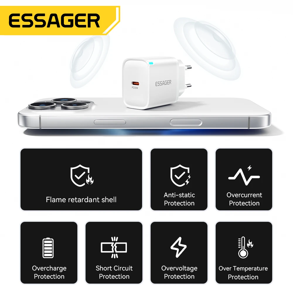 Essager 30W PD 3.0 USB-C Charger with Fast Charging for iPhone, Samsung, Huawei, and iPad - Image 5