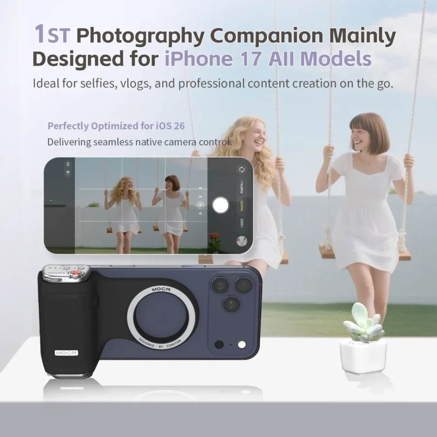 COMITOK Magnetic Phone Grip with Remote Control Portable Shooting Handle for iPhone Vlog Videos, Easy One-Hand Operation - Image 2