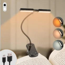 Dual Head Reading Light with Touch Control and USB Rechargeable for Readers