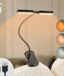 Dual Heads 14 LED Touch Control Reading Light with 3 Colors&8 Brightness USB Rechargeable Eye Care Book Light Clip on Book/Desk