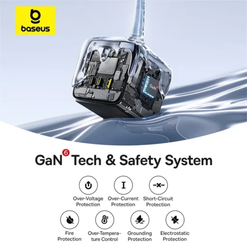 Baseus 67W GaN Fast Charger Power Strip with 3 AC Outlets & USB-C Ports for Laptops and Smartphones - Image 4