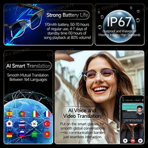 Fashion Smart Glasses with Bluetooth Calling and AI Translation for Music Playback - Image 5