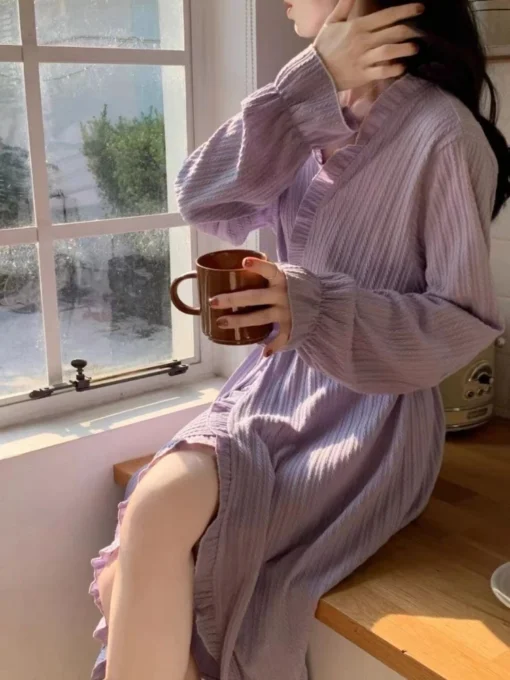 Solid Robes for Women in Korean Style with Breathable Fabric for Casual Spring Outwear - Image 5